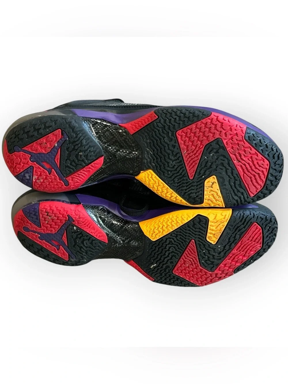 Jordan Men's Black Gray Athletic Shoes with Red and Purple Accents